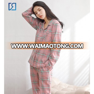 Spring Flannel Womens Sleepwear  Womens Plaid Pajama Set