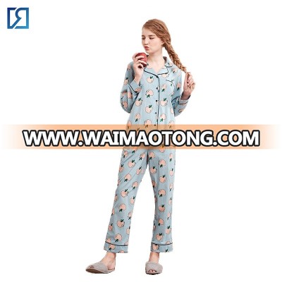 Spring Womens Sleepwear 100% High Quality Cotton 2PC Set Apple Print  Womens Lougewear Set