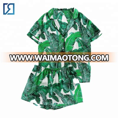 Digital Palm Leaf Print Summer Pajama