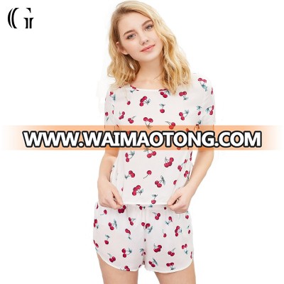 Girl Summer Cool Cherry Print Poplin Pajama set