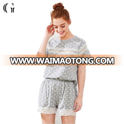 Lace Pacel Summer Heart Print Cotton Pajamas