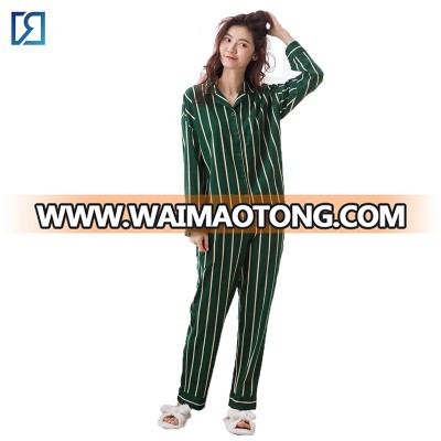 Spring Cotton Womens Sleepwear Striped Ladies Long SLeeve Pajama Set