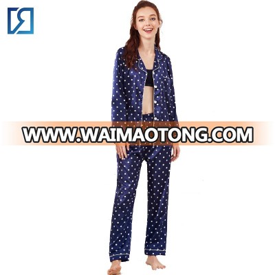 Girls Polka Dots Printed Piping Satin Pajamas