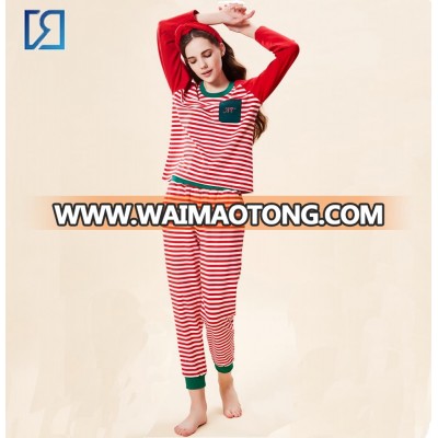 Christmas Striped Womens Sleepwear  Interlock 2PC Set Long Reglan Sleeves  Womens Lougewear Set