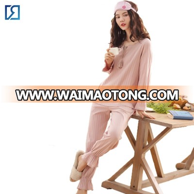 Fall Winter Womens Sleepwear Drop Needle Interlock 2PC Set Long Sleeves  Womens Lougewear Set