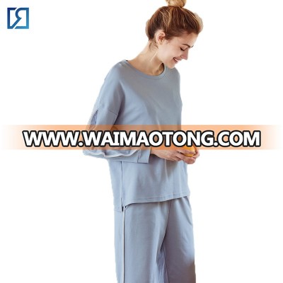 Comfortable  Drop Shoulder Cotton  Long Sleeves Womens Loungewear Set