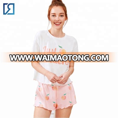 Girl Summer Cotton Custom Fruit Print Short Pajamas