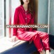 Wholesale Turn -Down Collar Women Home Casual Silk Satin pajamas sets (Full Pant+ t shirt)